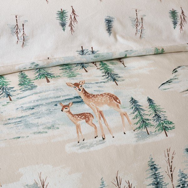 Enojna flanelna posteljnina v naravni barvi 135x200 cm Brushed Christmas Deer – Catherine Lansfield-image-3