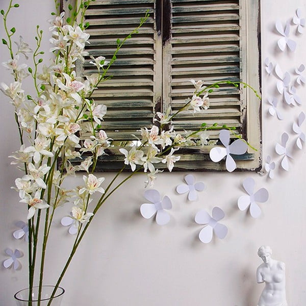 Komplet 12 belih samolepilnih 3D nalepk Ambiance Flowers