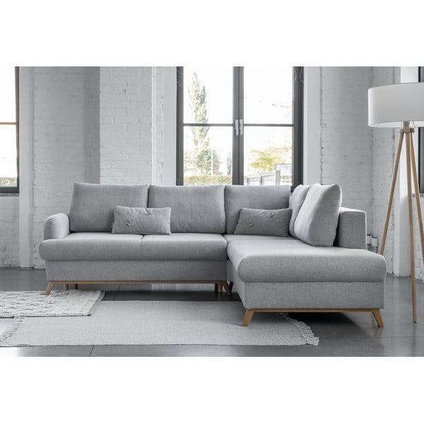 Svetlo siva raztegljiva/s prostorom za shranjevanje kotna sedežna garnitura (desni kot/v obliki črke L) Scandic Lagom – Miuform-image-1