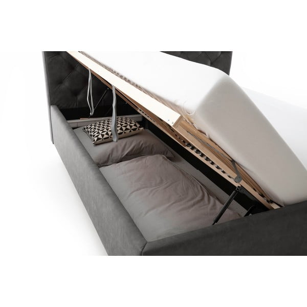 Temno siva oblazinjena zakonska postelja s prostorom za shranjevanje z letvenim dnom 180x200 cm San Remo – Meise Möbel-image-1