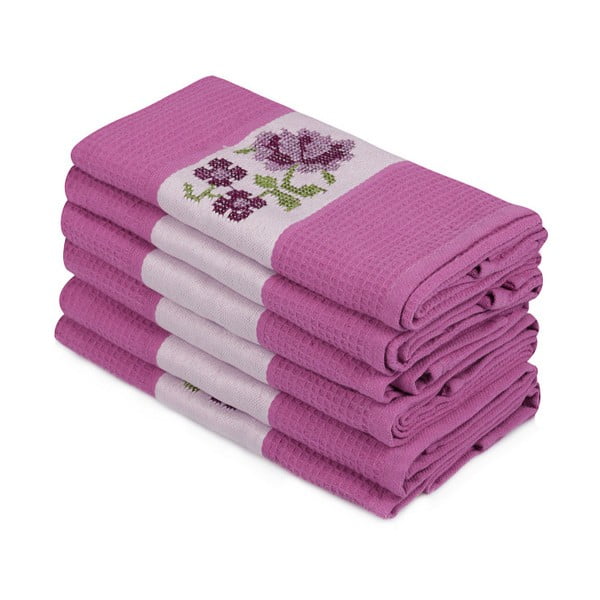 Komplet 6 vijoličnih brisač iz čistega bombaža Simplicity, 45 x 70 cm