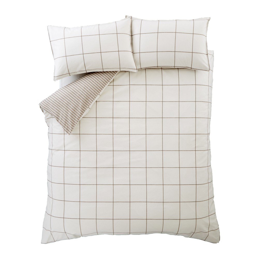 Kremno bela/sivorjava enojna flanelna posteljnina Brushed Regal Check