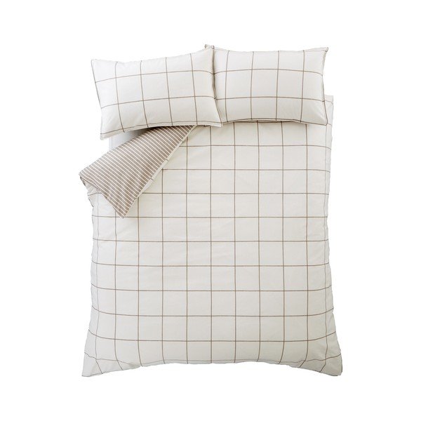 Kremno bela/sivorjava enojna flanelna posteljnina 135x200 cm Brushed Regal Check – Bianca
