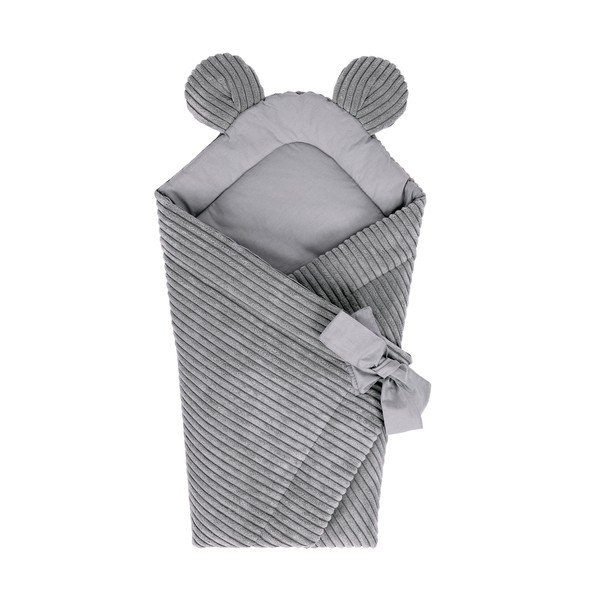 Siva odeja za povijanje dojenčka iz rebrastega žameta 35x65 cm – Meowbaby