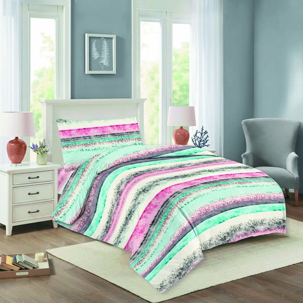 Mentolno zelena/rožnata enojna bombažna posteljnina 140x200 cm Nela – Cotton House