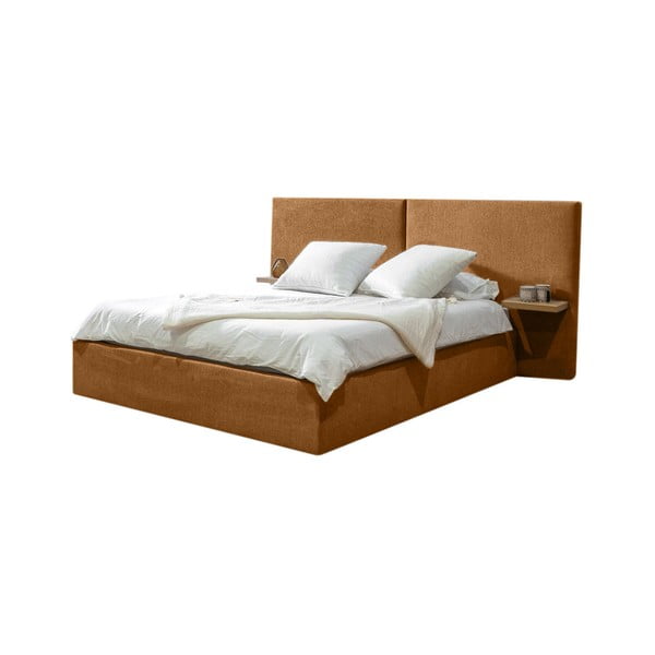 Oker rumena oblazinjena zakonska postelja s prostorom za shranjevanje z letvenim dnom 160x200 cm Blandine – Bobochic Paris