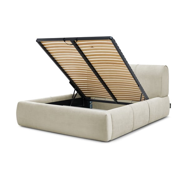 Bež oblazinjena zakonska postelja s prostorom za shranjevanje in letvenim dnom 160x200 cm Vernon – Bobochic Paris-image-4