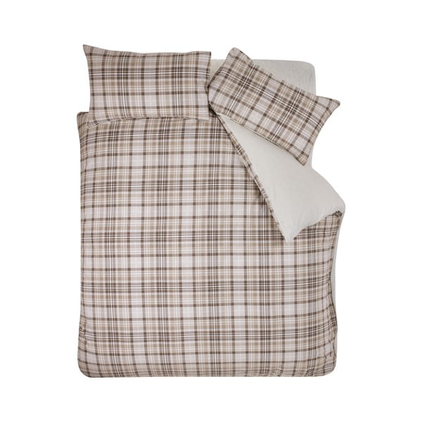 Rjava podaljšana posteljnina za zakonsko posteljo iz sherpa flisa 230x220 cm Cosy Sherpa Check – Catherine Lansfield