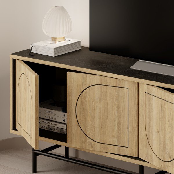 Črna TV omarica v hrastovem dekorju 149,5x56,5 cm Giana – Marckeric-image-4