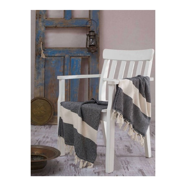 Krem-črna kopalna brisača Hammam Elmas, 100 x 180 cm-image-1