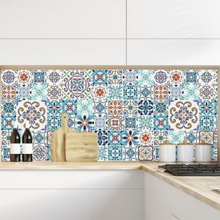 Komplet 60 stenskih nalepk Ambiance Tiles Azulejos Antibes, 10 x 10 cm