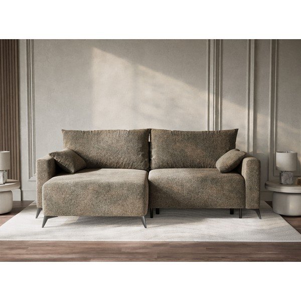 Rjava raztegljiva/s prostorom za shranjevanje kotna sedežna garnitura iz šenilje (levi kot/z ležalnikom) Leon – Maison de Rêve-image-1