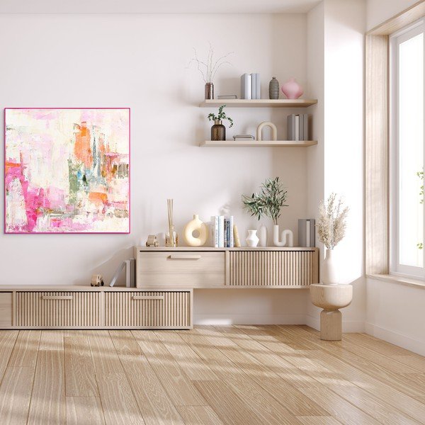 Tiskana slika na platnu z ročno naslikanimi elementi v okvirju 102x102 cm New Age Pink – Malerifabrikken-image-1