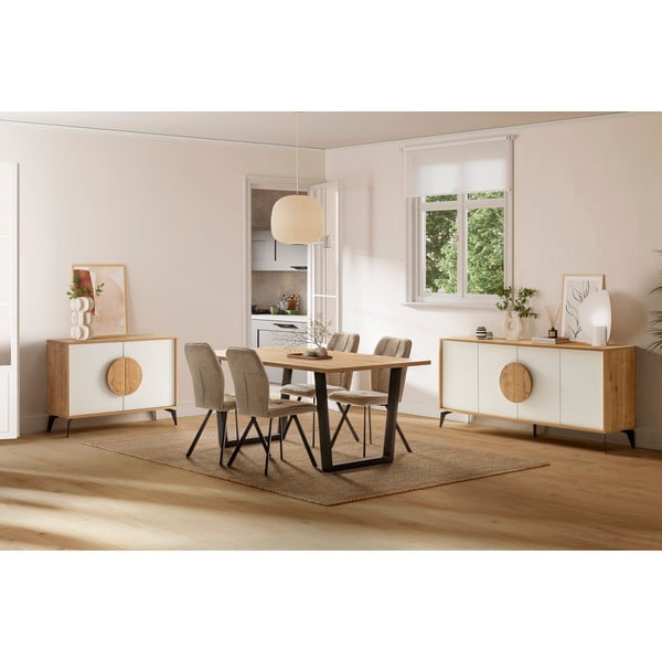 Bela/naravna nizka komoda v hrastovem dekorju 110x82 cm Vae – Marckeric-image-1