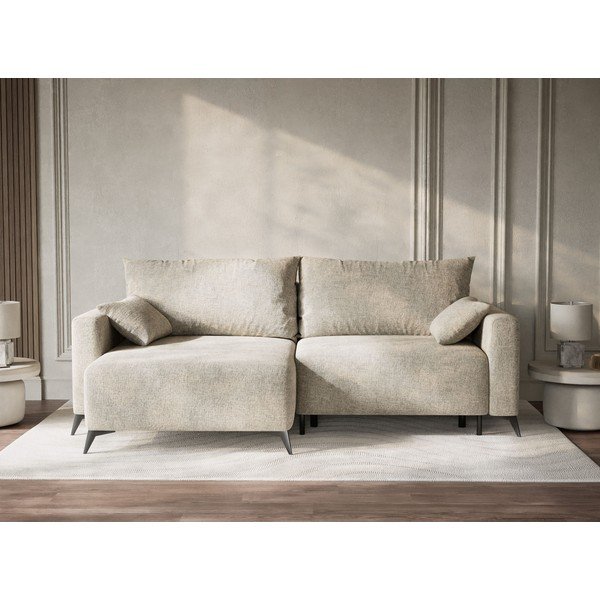 Bež raztegljiva/s prostorom za shranjevanje kotna sedežna garnitura iz šenilje (levi kot/z ležalnikom) Leon – Maison de Rêve-image-1