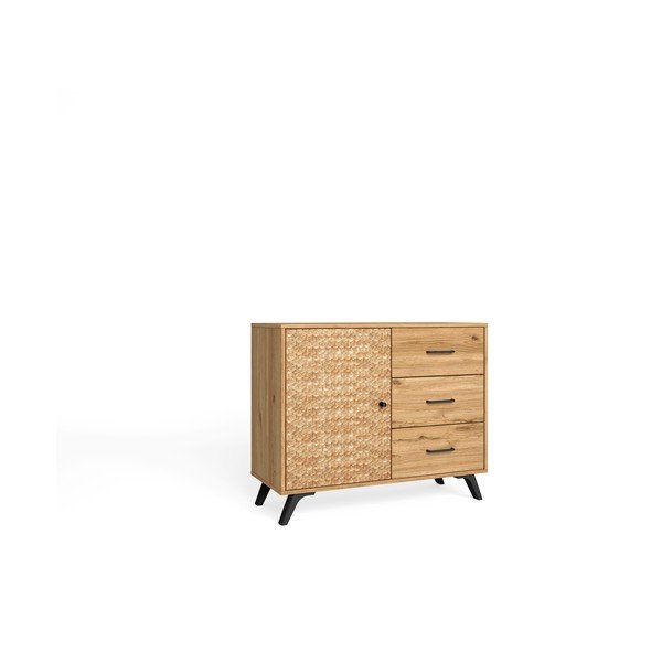 Nizka komoda v hrastovem dekorju v naravni barvi 92x81 cm Malaca – Marckeric-image-3