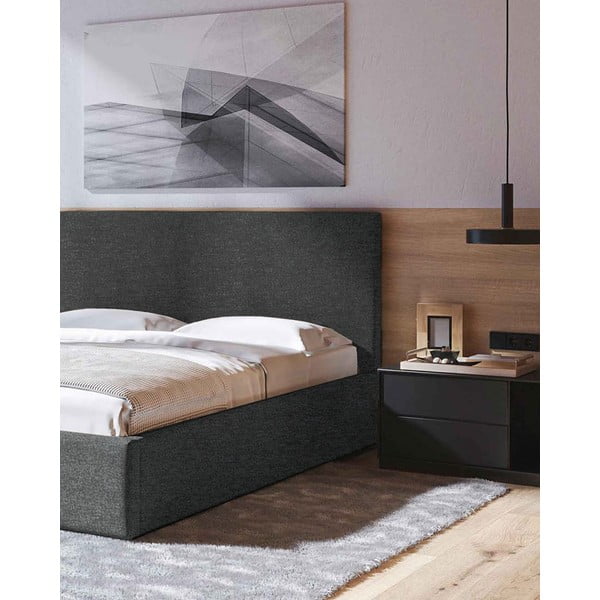 Antracitno siva oblazinjena zakonska postelja s prostorom za shranjevanje z letvenim dnom 180x200 cm Bufo – MESONICA-image-4