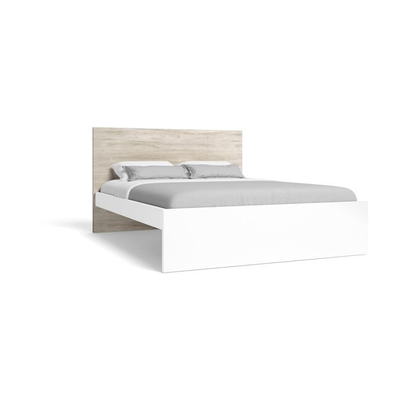 Bela/naravna zakonska postelja v hrastovem dekorju 140x190 cm Sahara – Marckeric