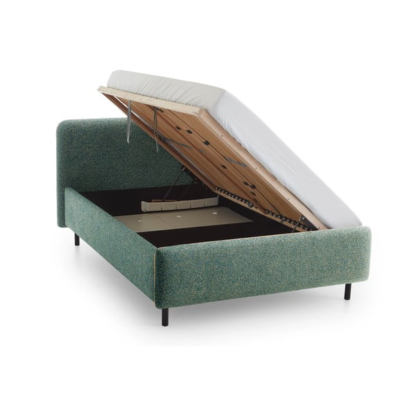 Temno zelena oblazinjena zakonska postelja s prostorom za shranjevanje z letvenim dnom 140x200 cm Primo – Meise Möbel-image-3