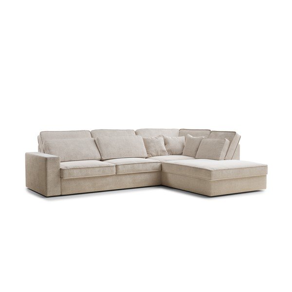 Kremno bela kotna sedežna garnitura iz šenilje (desni kot/v obliki črke L) Kirou – Maison de Rêve-image-2