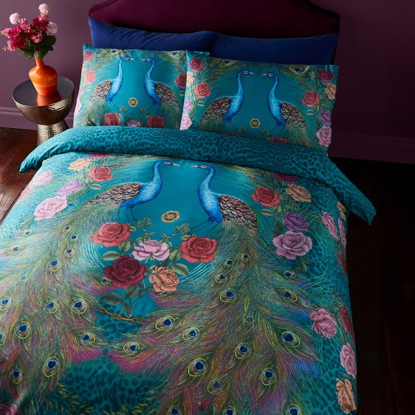 Zelenomodra enojna posteljnina iz bombažnega satena 135x200 cm Xanadu Peacock – Matthew Williamson-image-4