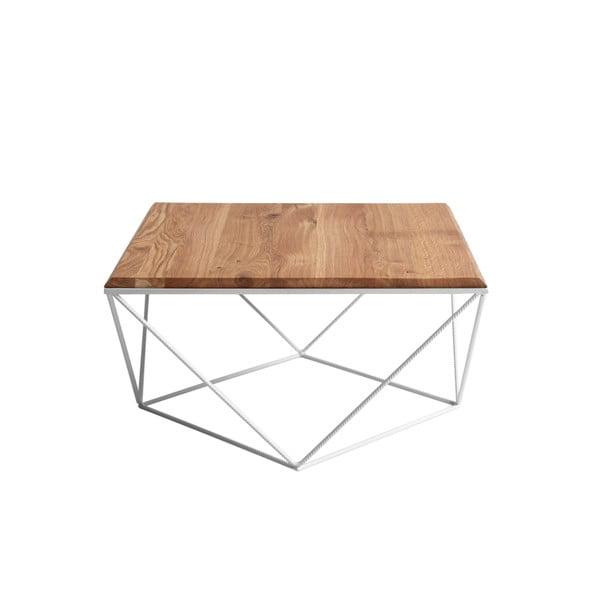 Kavna mizica z belim podnožjem in masivno hrastovo ploščo Custom Form Daryl, 80 x 80 cm