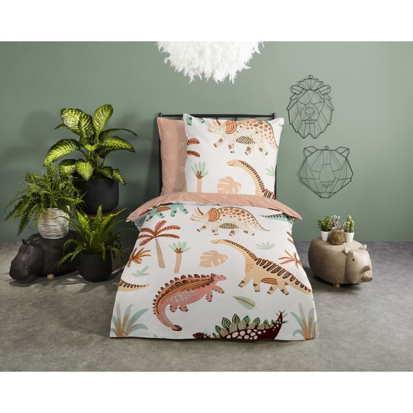 Rjava/bež enojna bombažna otroška posteljnina 140x200 cm Dino – Good Morning-image-1