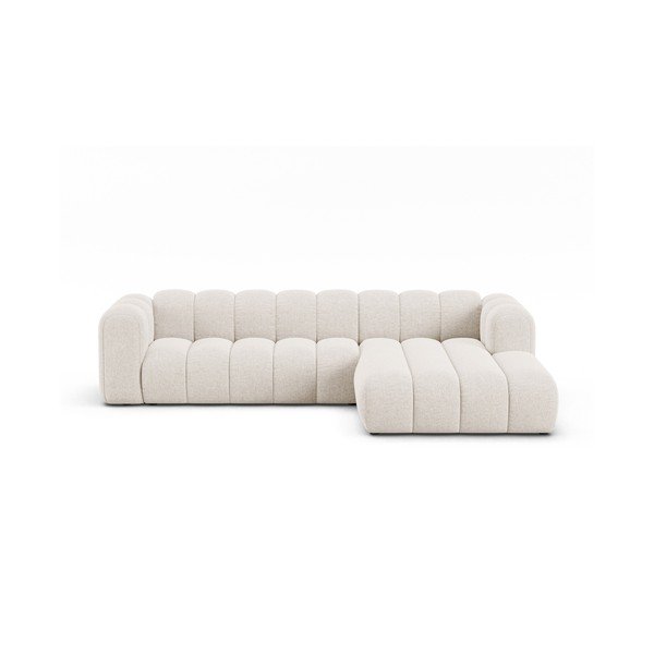 Kremno bela kotna sedežna garnitura iz šenilje (desni kot/z ležalnikom) Lupine – Micadoni 