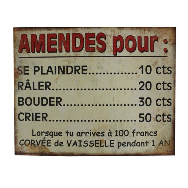 Kovinski znak Antic Line Amendes Pour