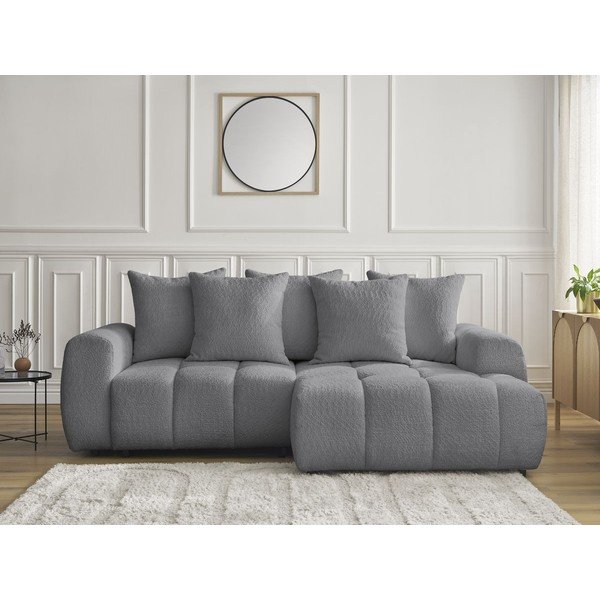 Siva raztegljiva kotna sedežna garnitura iz tkanine bouclé s prostorom za shranjevanje (desni kot/z ležalnikom) Roxelane – Bobochic Paris-image-1