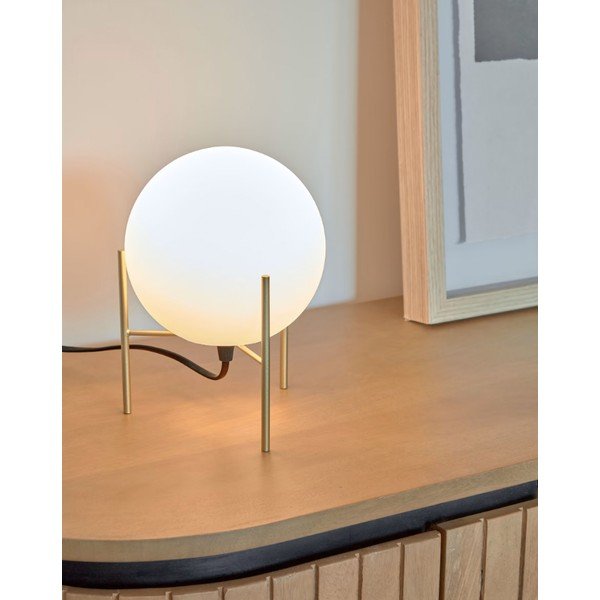 Namizna svetilka s steklenim senčnikom v beli in zlati barvi (višina 22 cm) Seina - Kave Home-image-1