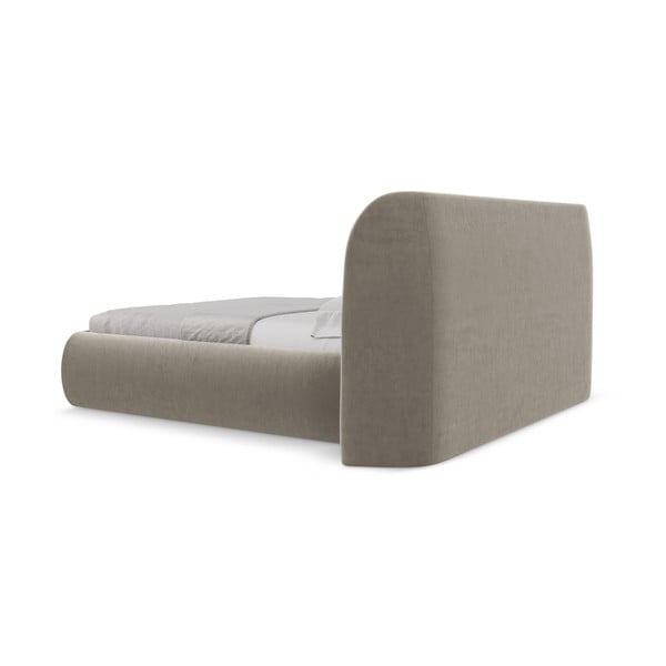 Sivorjava oblazinjena zakonska postelja s prostorom za shranjevanje z letvenim dnom 140x200 cm Hauke – Makamii-image-4