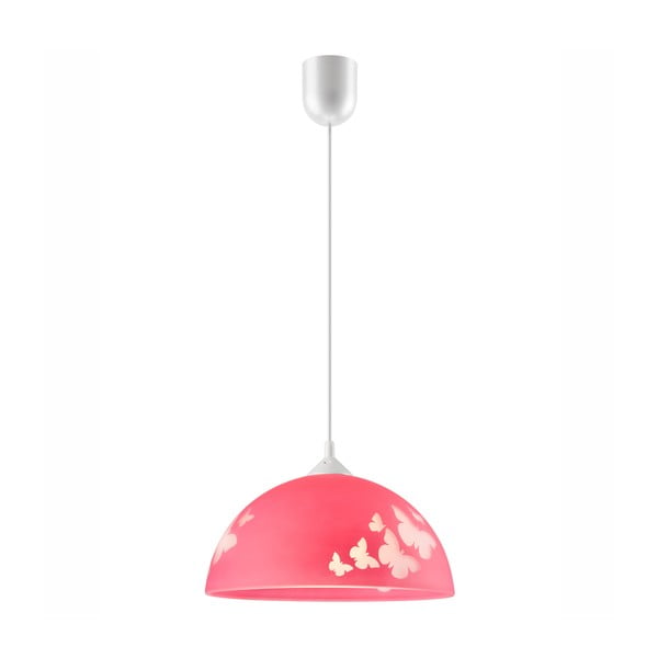 Rožnata otroška svetilka s steklenim senčnikom ø 30 cm Mariposa – LAMKUR
