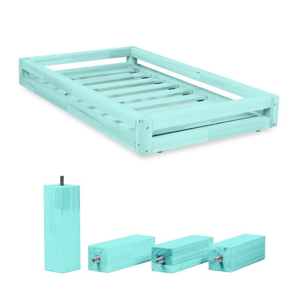 Komplet modrega predala pod posteljo in 4 podaljšanih nog Benlemi, za posteljo 90 x 160 cm