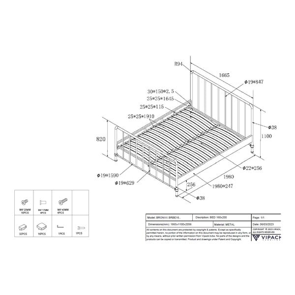 Zelena kovinska zakonska postelja z letvenim dnom 160x200 cm BRONXX – Vipack-image-4