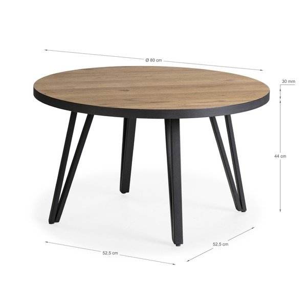 Črna/naravna okrogla mizica z mizno ploščo v hrastovem dekorju ø 80 cm Sindi – Marckeric-image-3