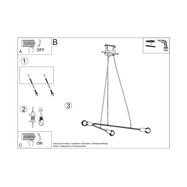 Črna viseča svetilka 80x40 cm Latomia - Sollux-image-4