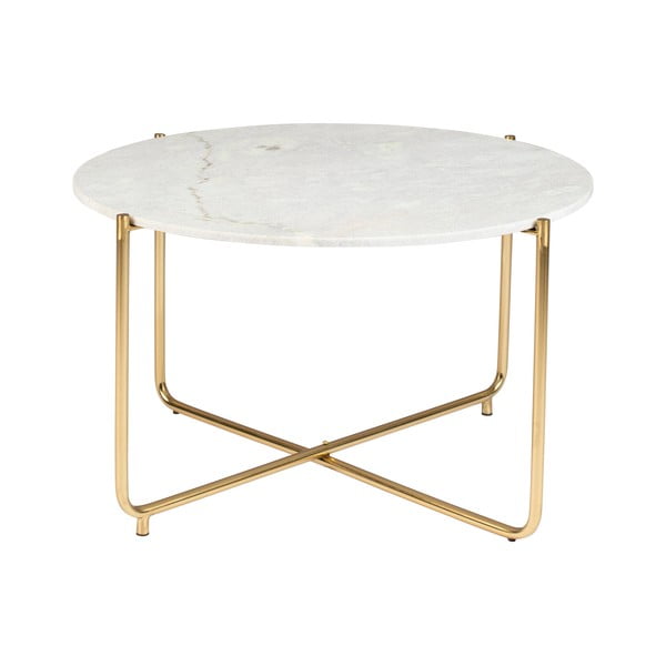 Zlato-bela okrogla mizica z marmorno mizno ploščo ø 70 cm Timpa – White Label