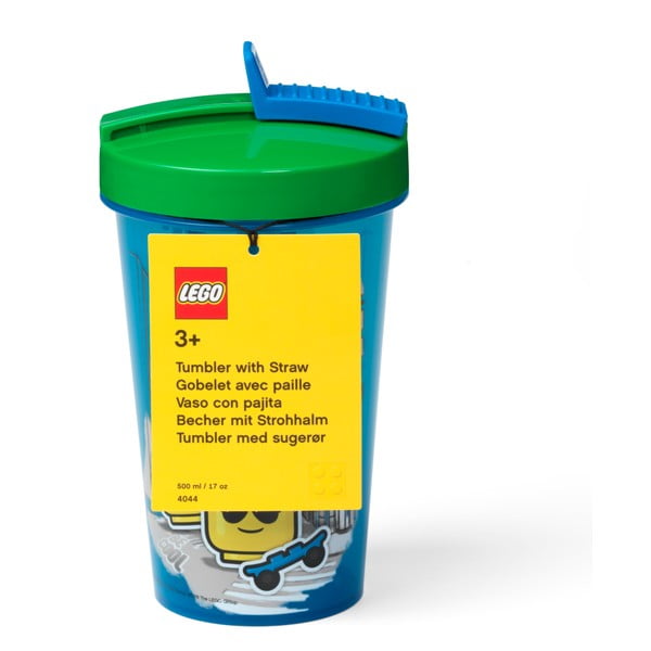 Modra skodelica z zelenim pokrovom in slamico LEGO® Iconic, 500 ml-image-1