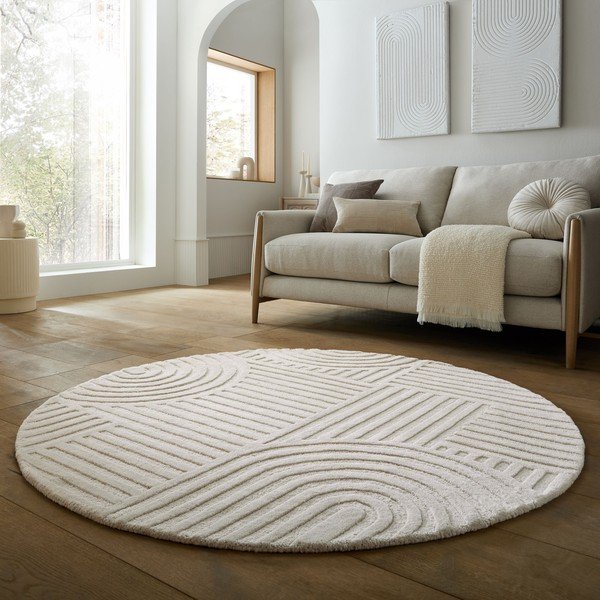 Slonokoščena ročno tkana volnena okrogla preproga ø 160 cm Zen Garden – Flair Rugs-image-1
