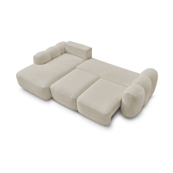 Bež raztegljiva/s prostorom za shranjevanje kotna sedežna garnitura iz tkanine bouclé (levi kot/z ležalnikom) Montaigne – Bobochic Paris-image-4