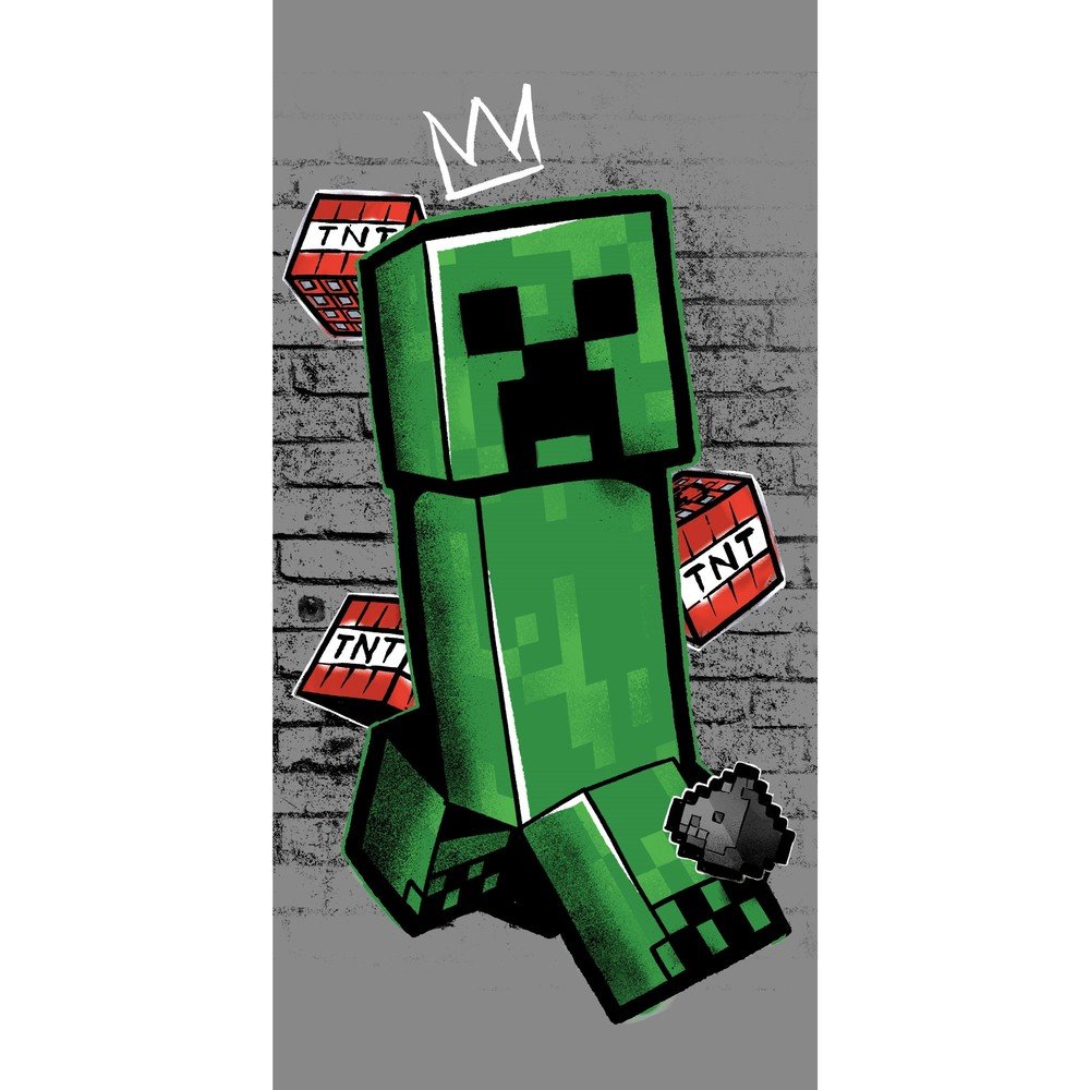 Zeleno-siva bombažna otroška brisača 70x140 cm Minecraft "Metro Art Creeper"