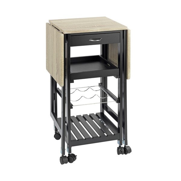 Črna/naravna vinska omara v hrastovem dekorju za 3 steklenice 97x77 cm – Maximex-image-2