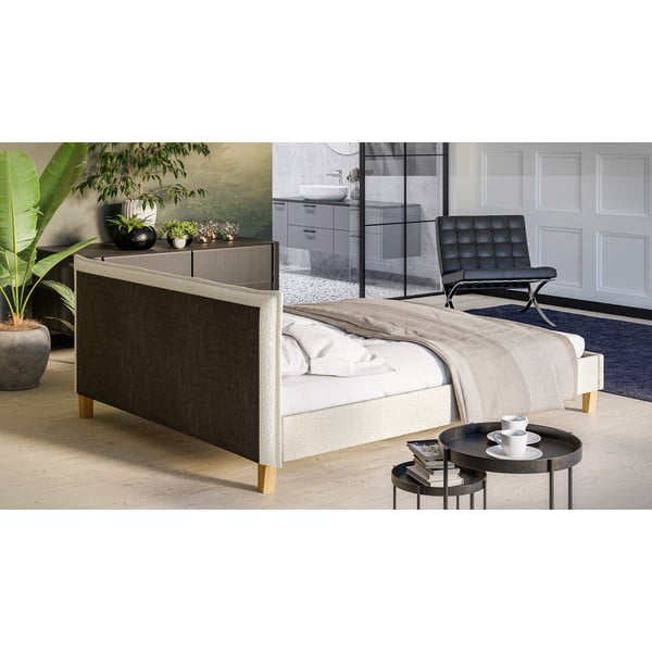 Kremno bela oblazinjena zakonska postelja z letvenim dnom 160x200 cm Tina – Ropez-image-3