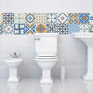 Komplet 24 stenskih nalepk Ambiance Azulejos Ornaments Mosaic, 10 x 10 cm