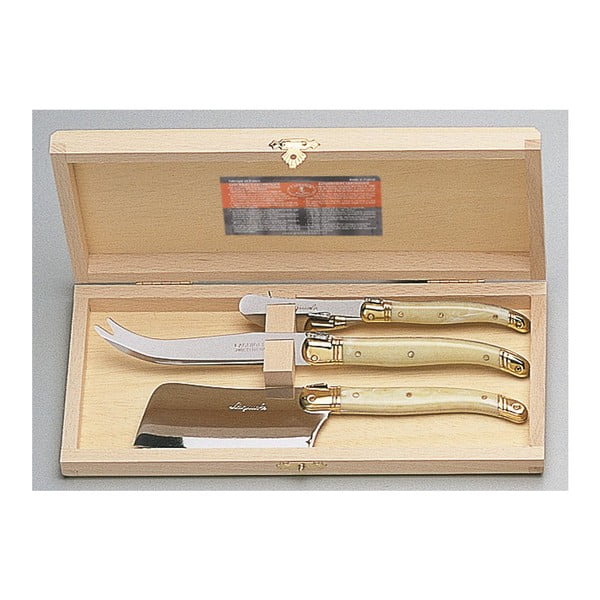 Komplet 3 orodij za sir v leseni embalaži Jean Dubost Brass