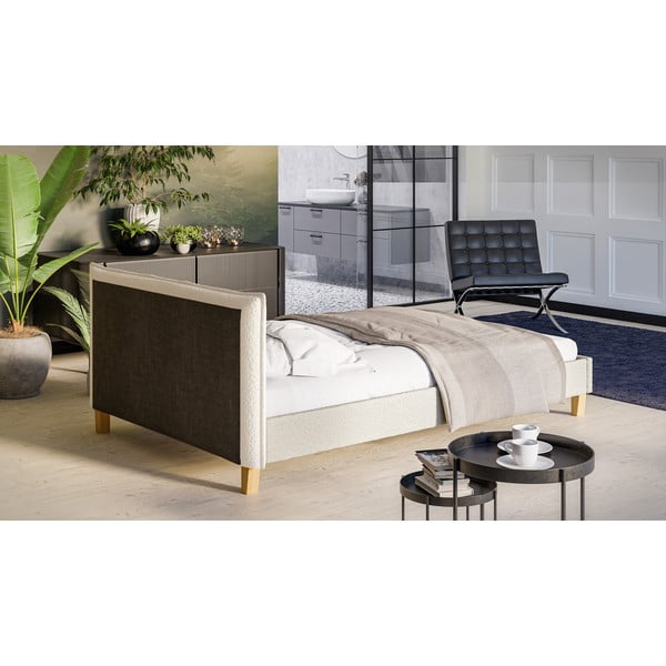 Kremno bela oblazinjena zakonska postelja z letvenim dnom 140x200 cm Tina – Ropez-image-3