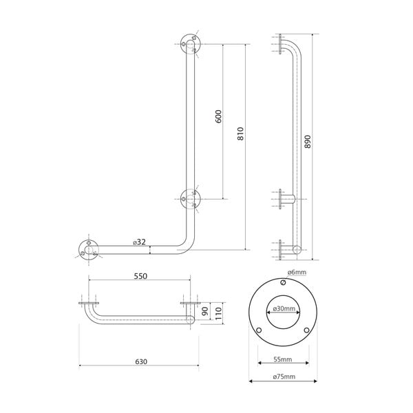 Stenski varnostni ročaj iz nerjavečega jekla 63 cm Handicap Right – Sapho-image-2
