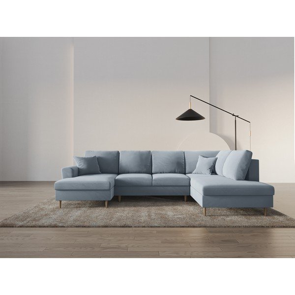 Svetlo modra žametna raztegljiva kotna sedežna garnitura s prostorom za shranjevanje (desni kot/v obliki črke "U") Kyoto – Cosmopolitan Design-image-2