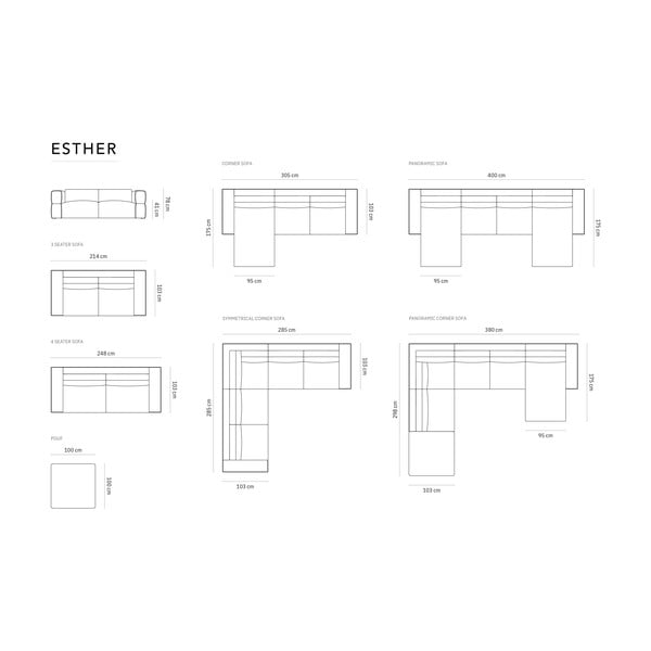 Bordo rdeča sedežna garnitura 248 cm Esther – Milo Casa-image-4